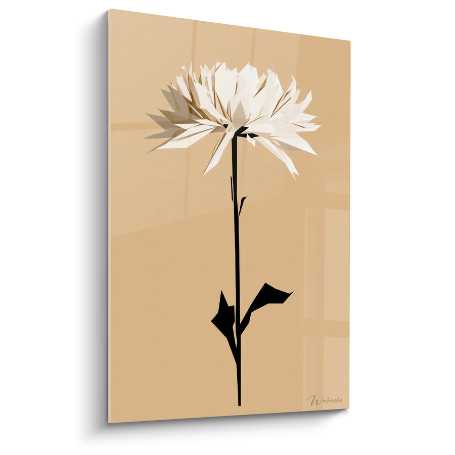 Kunstdruck Chrysantheme weiße Blüte mit schwarzem Stiel grafisch - Einsame Eleganz - Edition Chrysantheme