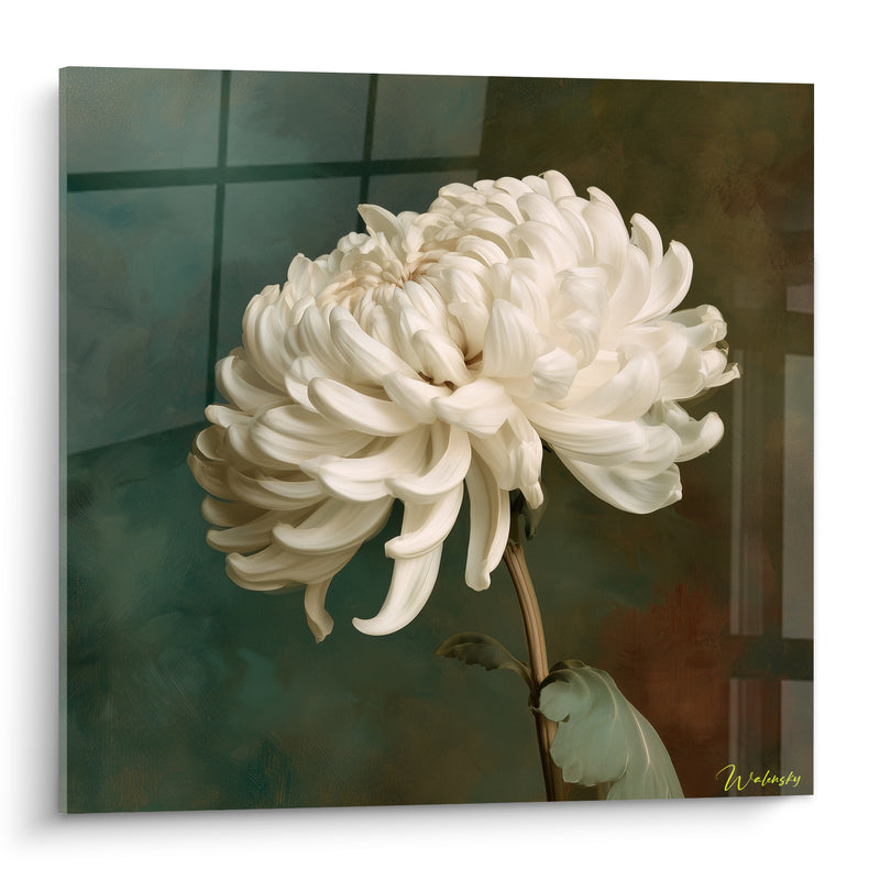 Tableau Chrysanthème blanc aux pétales incurvés - Révérence florale - Edition Chrysanthème
