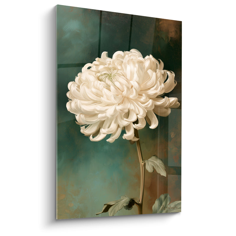 Tableau Chrysanthème blanc sur fond vert émeraude - Grâce silencieuse - Edition Chrysanthème