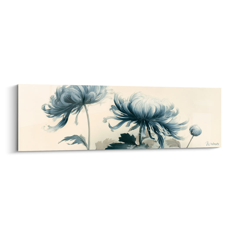 Tableau Chrysanthèmes bleu poudré aux pétales effilés - Souffle du jardin - Edition Chrysanthème