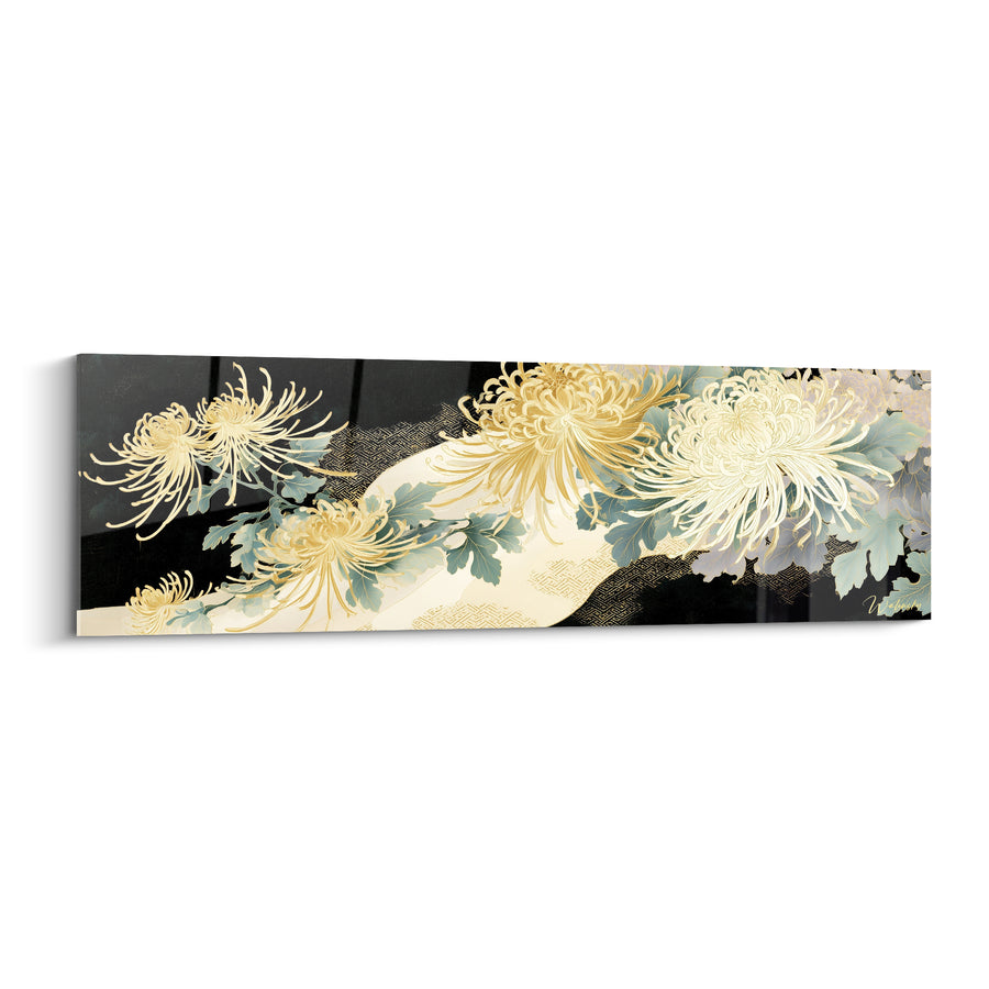 Goldene Chrysanthemen auf Anthrazitgrau - Nachtliche Eleganz - Edition Chrysanthemum