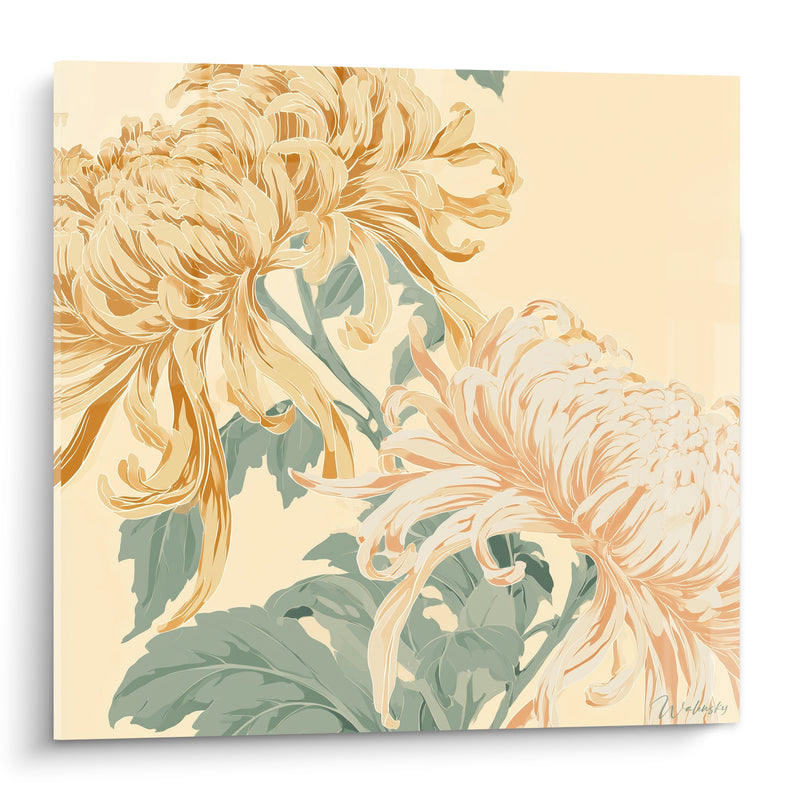 Tableau Chrysanthèmes dorés aux pétales incurvés - Danse florale dorée - Edition Chrysanthème