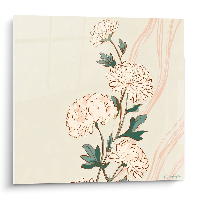 Tableau Chrysanthèmes crème aux feuilles vert sauge - Éveil printanier - Edition Chrysanthème