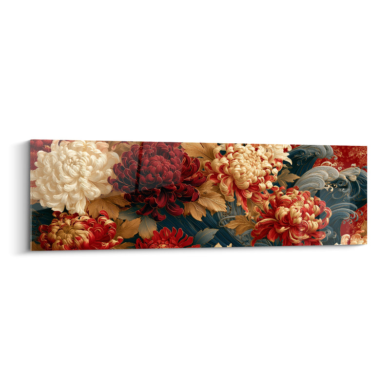 Tableau Fleurs ivoire et pourpre sur fond bleu nuit - Splendeur impériale - Edition Chrysanthème