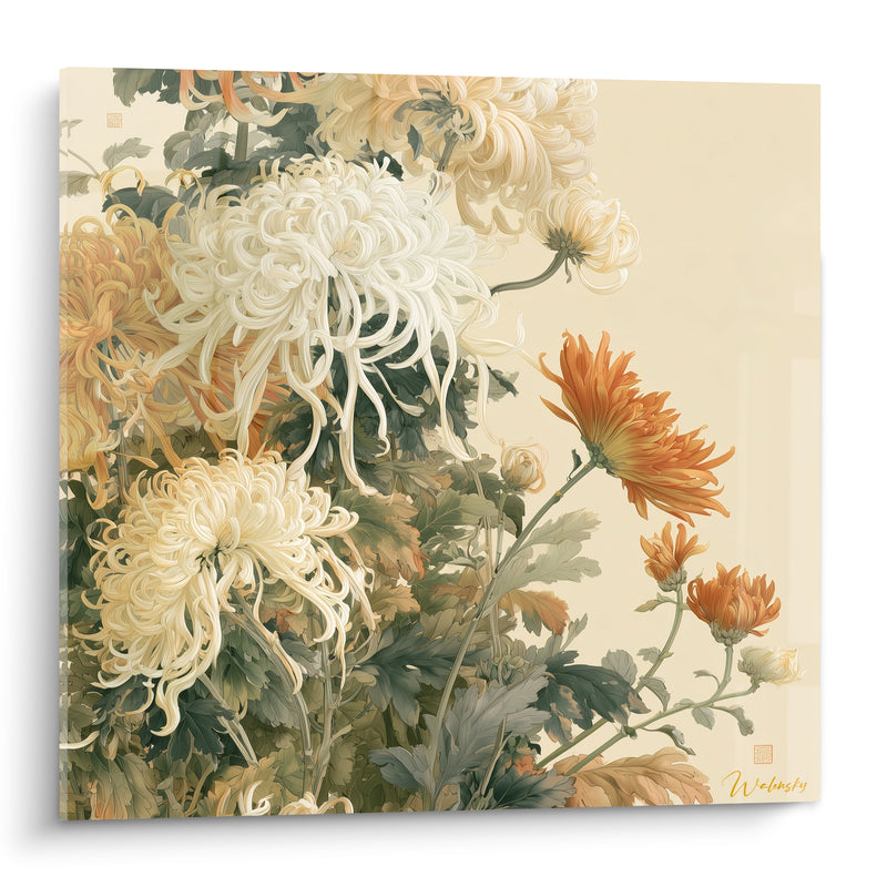 Tableau Chrysanthèmes ivoire et roux effilés - Souffle d'automne - Edition Chrysanthème