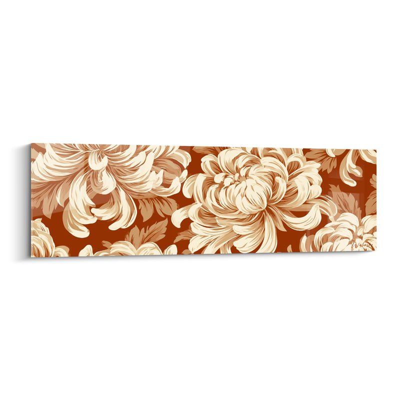 Tableau Chrysanthèmes ivoire et brique en frise horizontale - Panorama floral continu - Edition Chrysanthème