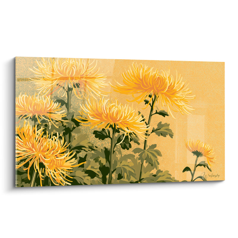 Tableau Chrysanthèmes jaunes aux pétales effilés - Éveil doré - Edition Chrysanthème
