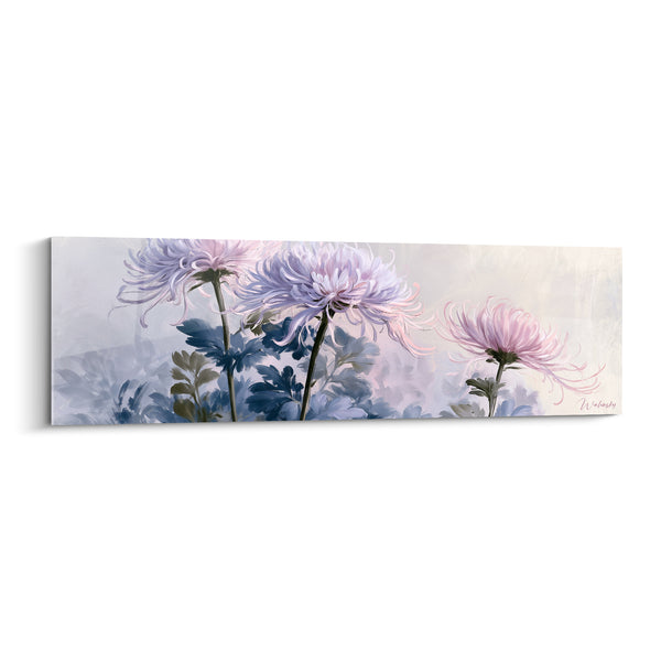 Dipinto Crisantemi viola con petali affusolati - Respiro del mattino - Edizione Crisantemo