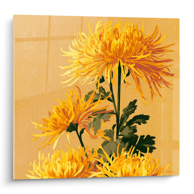 Tableau Chrysanthèmes orangés aux pétales effilés - Éclosion d'automne - Edition Chrysanthème
