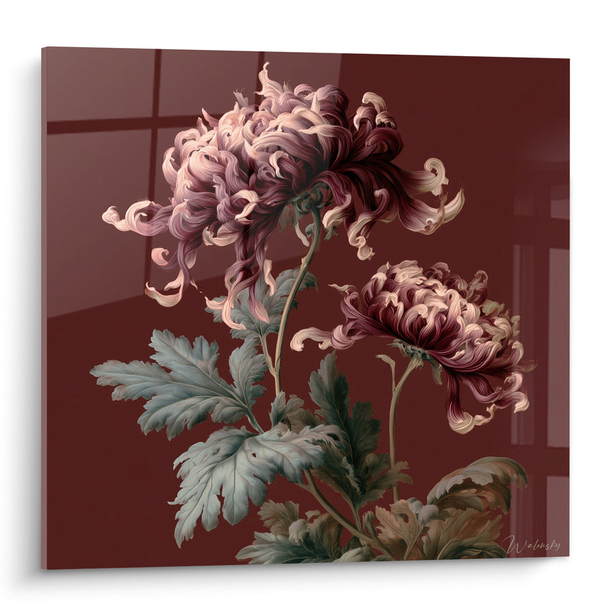 Gemälde Rosa Chrysanthemen mit gewellten Blütenblättern - Samtenzer Tänze - Chrysantheme Edition