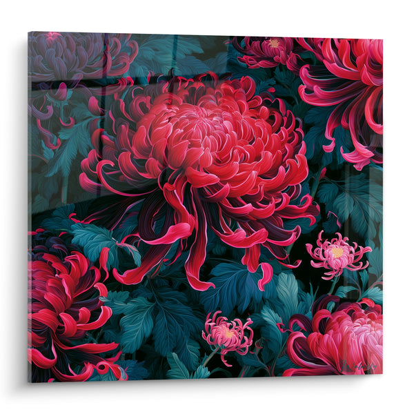 Cuadro Crisantemo rojo con pétalos curvados - Jardín nocturno - Edición Crisantemo