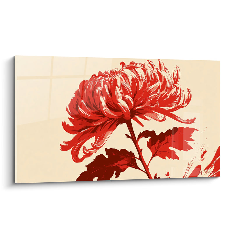 Tableau Chrysanthème rouge aux pétales déployés - Floraison flamboyante - Edition Chrysanthème