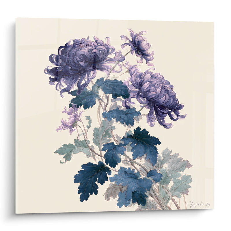 Tableau Fleurs violettes aux feuilles bleu marine - Grâce suspendue - Edition Chrysanthème