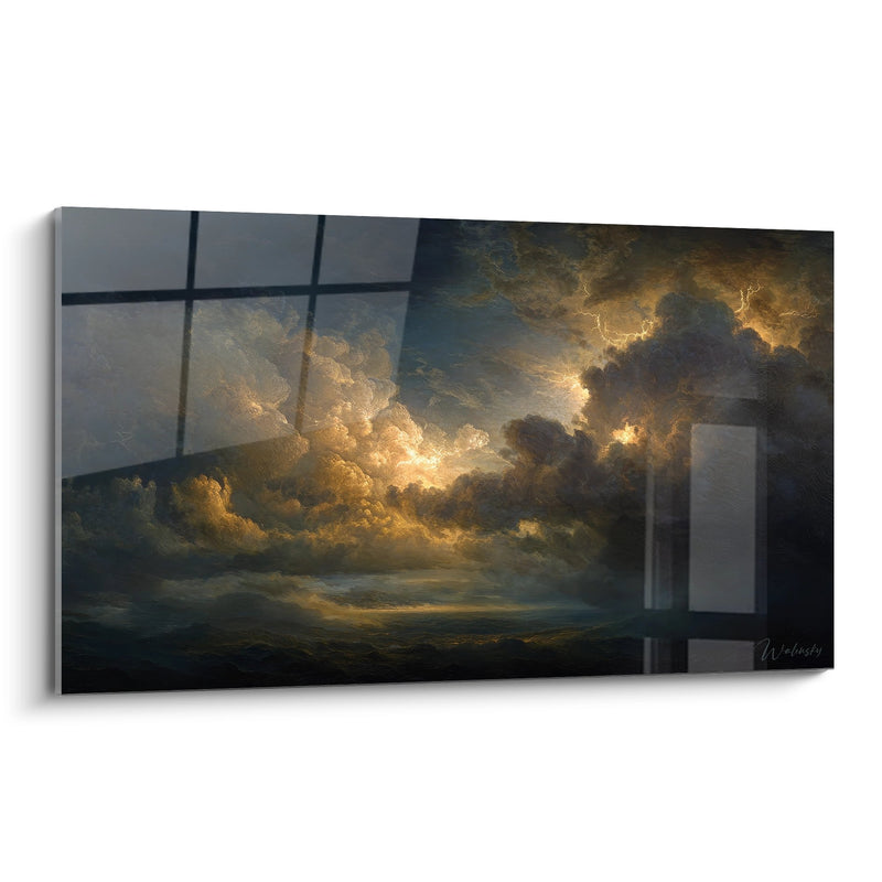 Dramatic Stormy Sky Painting - Golden Clouds and Lightning - Sky Edition