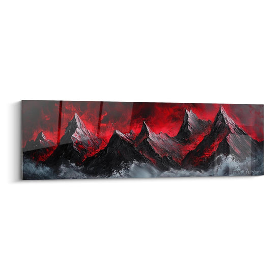 Schilderij Dramatische Boomtoppen Rood - abstracte schilderijeditie