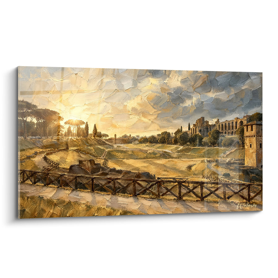 Tableau Circus Maximus doré au coucher du soleil - Crépuscule antique - Edition Circus Maximus Latium Italie