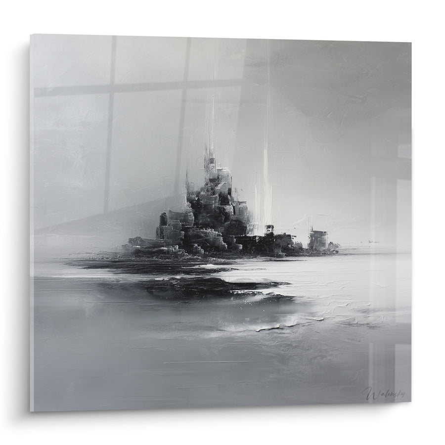 Tableau Citadelle Mystérieuse en Gris et Noir - Forteresse Éthérée - Edition Feng shui Ouest Métal