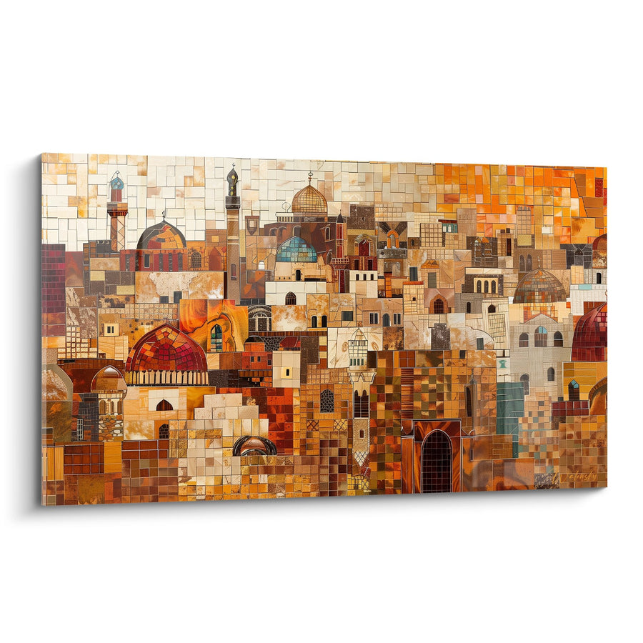 Tableau Cité Orientale Dorée en Mosaïque avec Dômes et Minarets - Splendeur Architecturale - Edition Art Islamique
