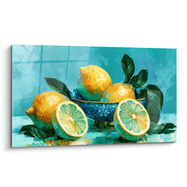 Porcelain Cutout Artwork in Blue and Yellow with Gold Patterns - Reflections on a Wet Table - Citron Edition