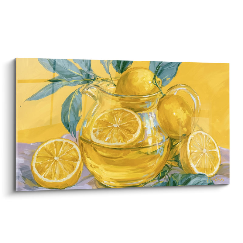Tableau Carafe en verre aux citrons dorés - Fraîcheur estivale - Edition Citron