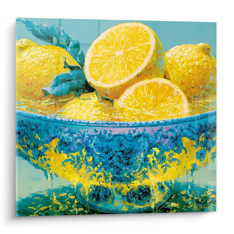 Gemälde Zitronenschale gelbe und blaue Zitronen - Sonnige Spritzer - Edition Zitrone