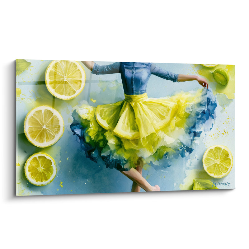 Tableau Danseuse en jupe jaune et bleu citron - Tourbillon pétillant - Edition Citron