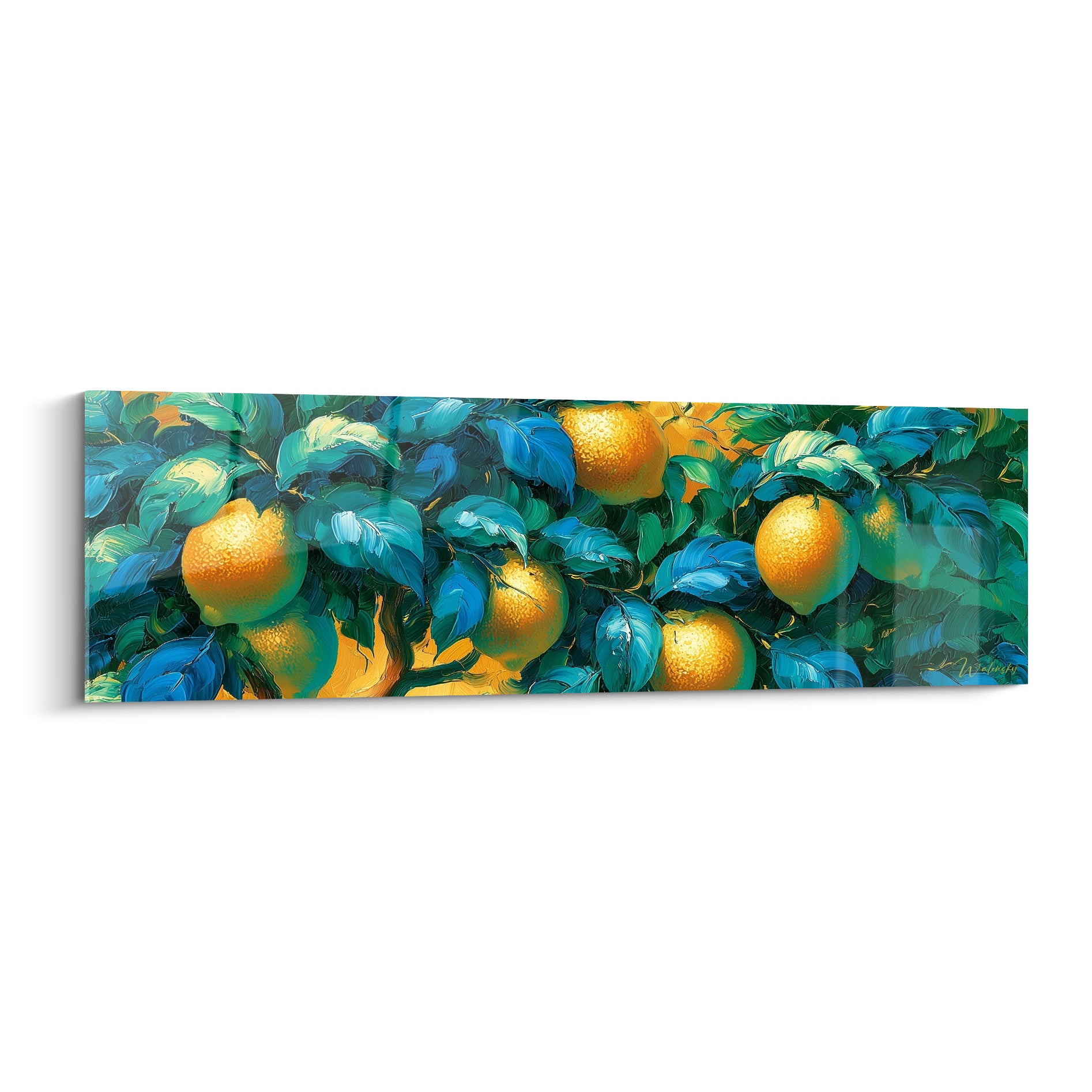 Citronnier doré aux feuilles turquoise peintes en larges touches expressives et empâtées