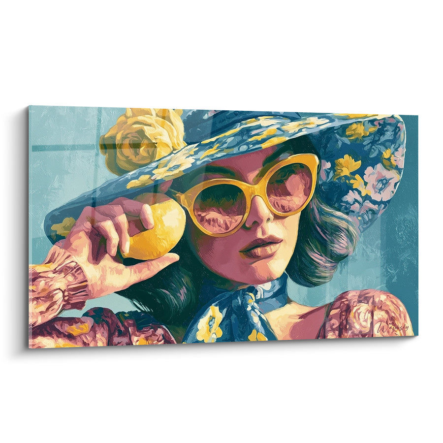 Tableau Femme au chapeau fleuri et citron - Éclat estival - Edition Citron
