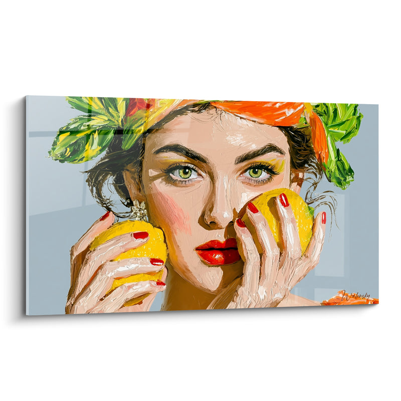 Tableau Femme aux citrons jaune et orange - Regard méditerranéen - Edition Citron