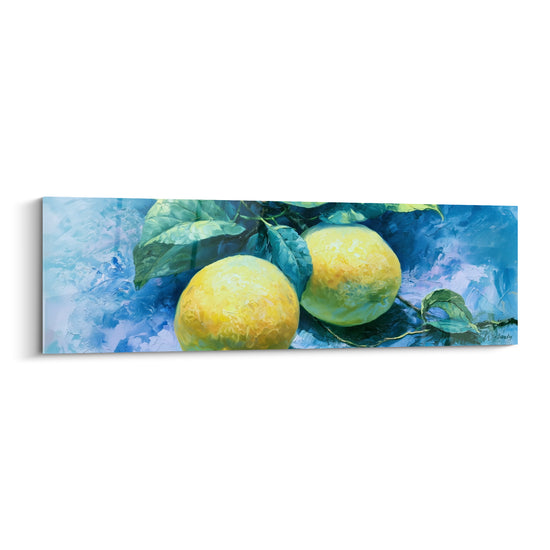 Lemon Painting Yellow and Blue in Pairs on Branch - Impasto Knife - Lemon Edition