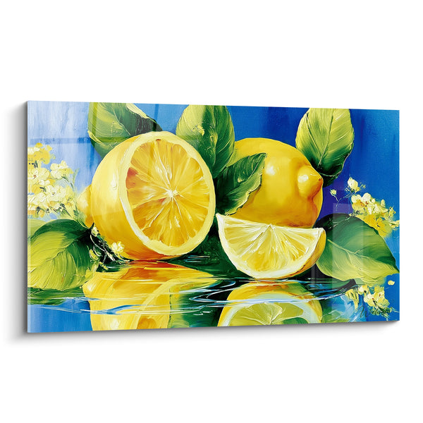 Lemon Painting with Yellow and Deep Blue Reflections - Morning Freshness - Lemon Edition