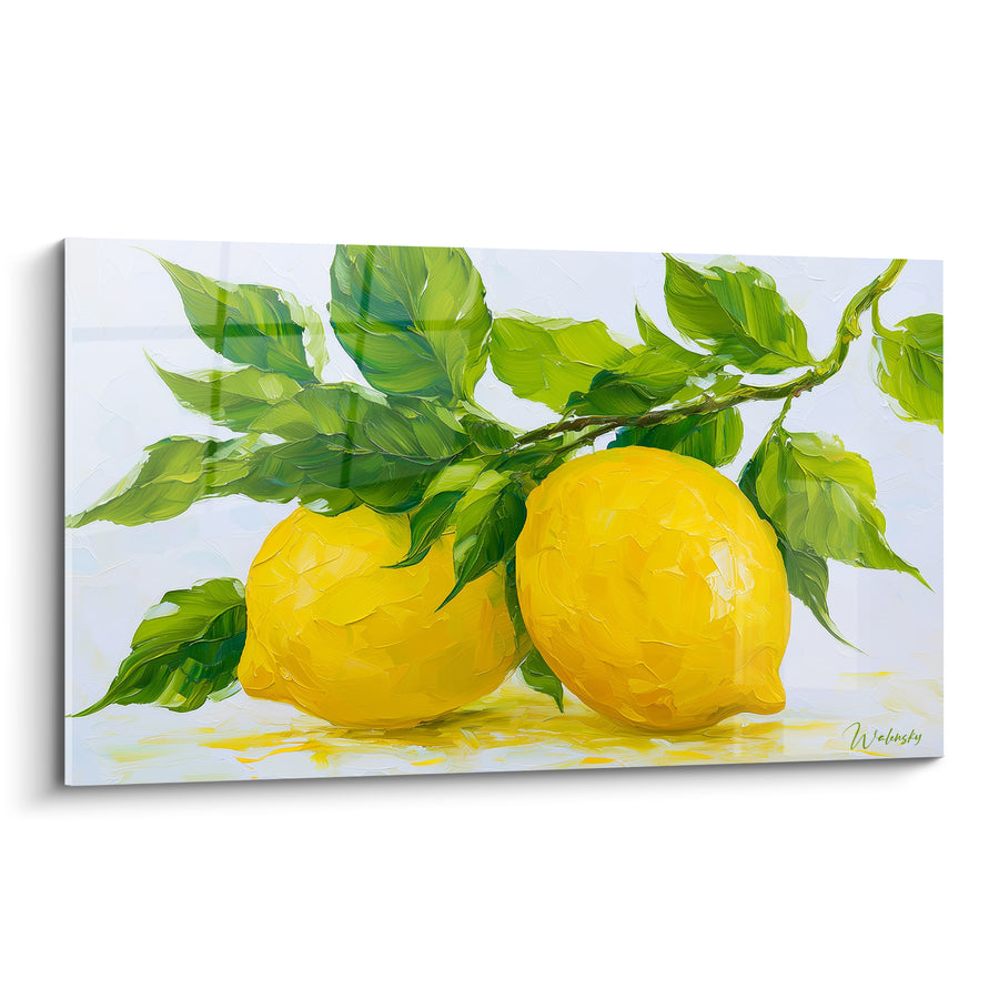Tableau Citrons jaunes sur branche feuillue - Cueillette ensoleillée - Edition Citron