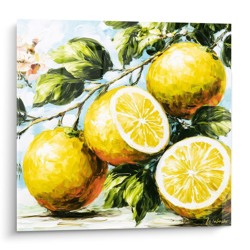 Tableau Citrons jaunes et verts sur branche - Fraîcheur méditerranéenne - Edition Citron