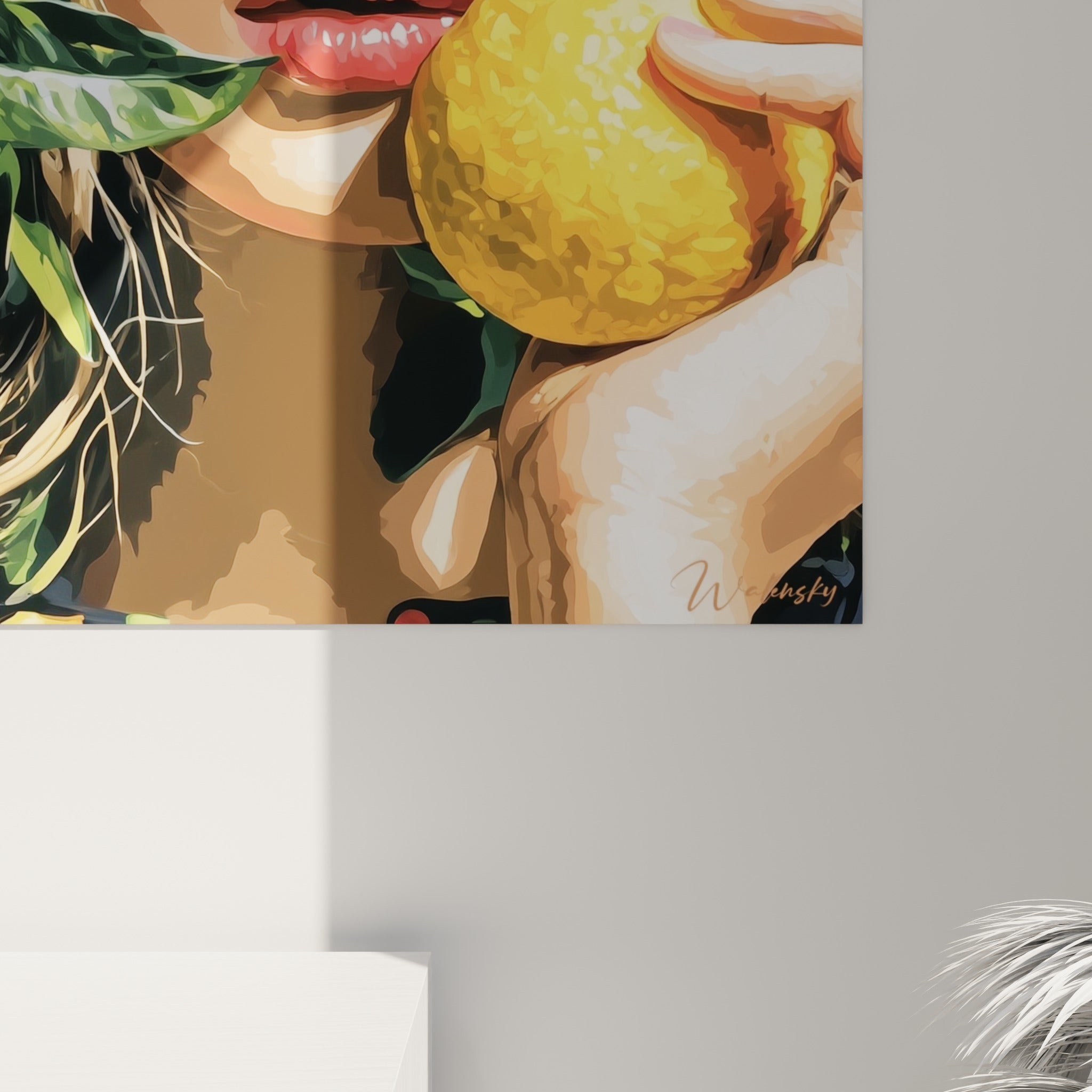 Grain de la peau du citron doré et texture des feuilles vertes visibles en gros plan sur la toile