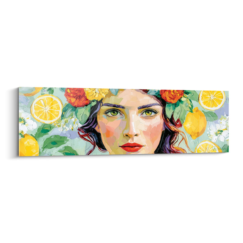 Tableau Portrait féminin aux citrons et fleurs - Éveil méditerranéen - Edition Citron