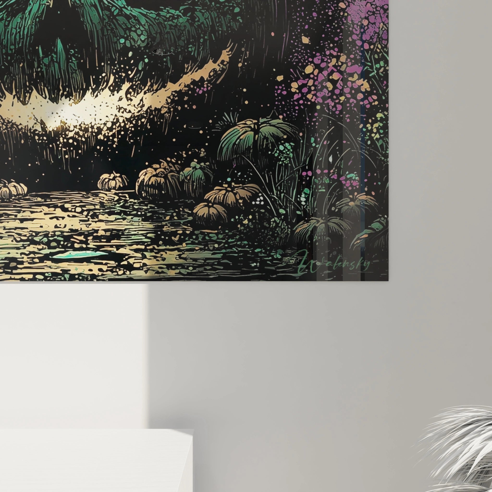 Tableau mural Walensky tableau citrouille halloween representation nocturne stylisee avec lune et vegetations