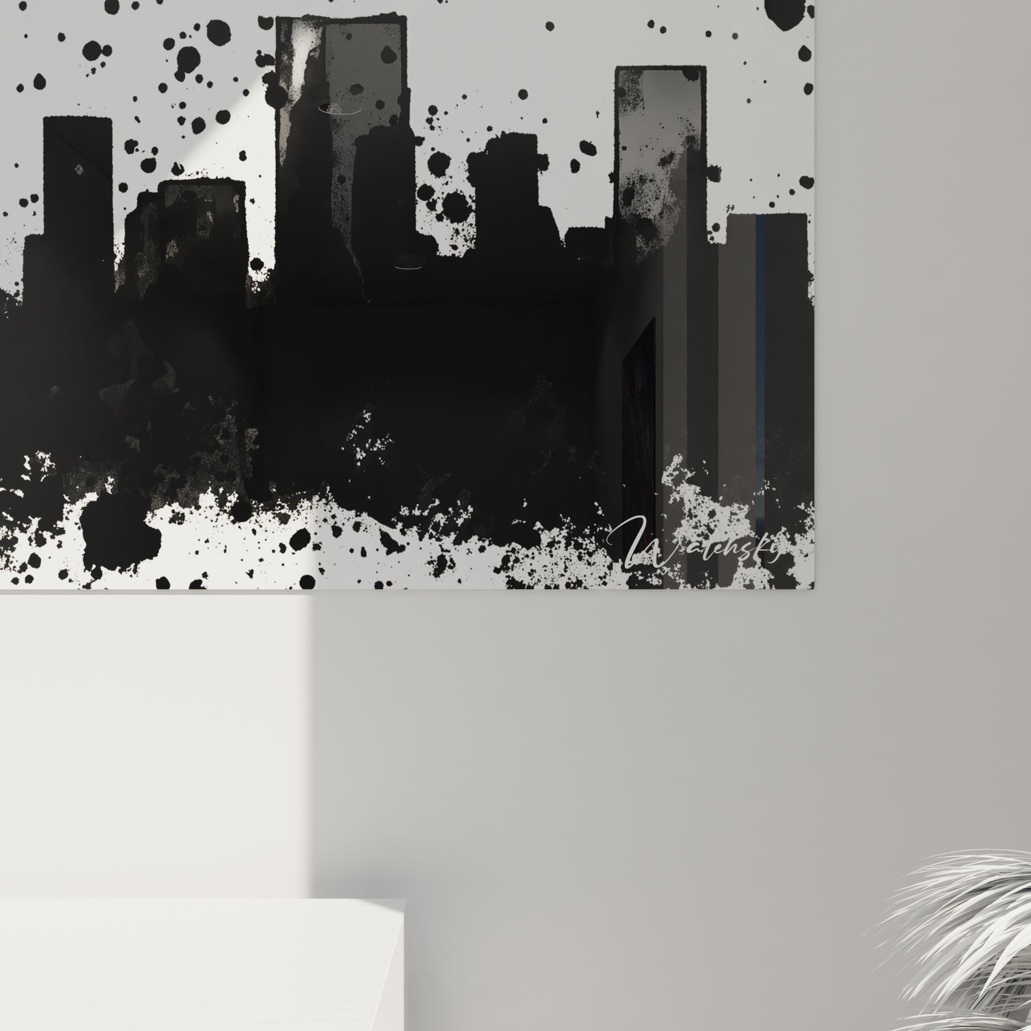 Tableau Cityscape Explosif Blanc - édition tacheté noir et blanc