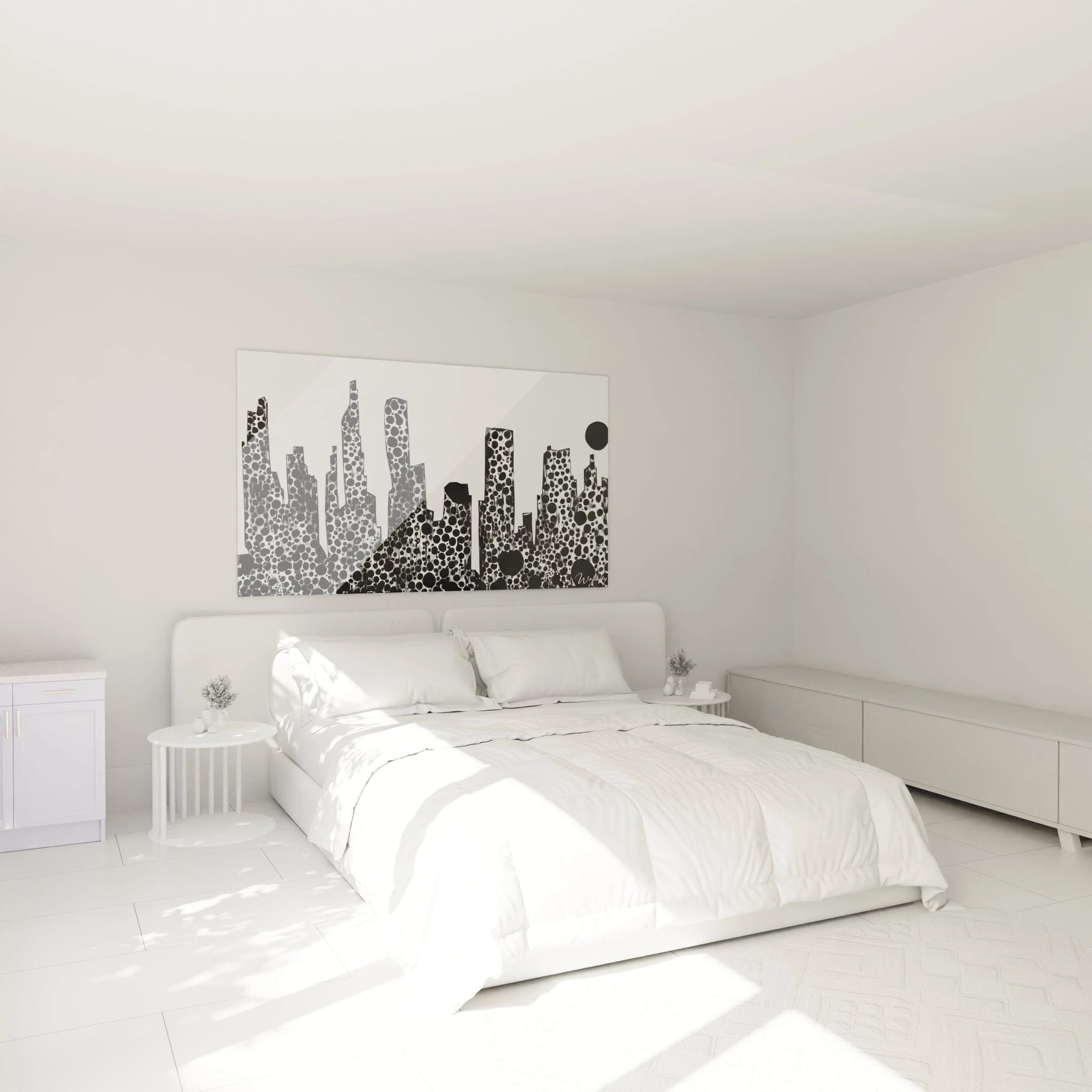 Tableau tacheté noir et blanc Walensky représentant une skyline moderne pour décorer votre chambre