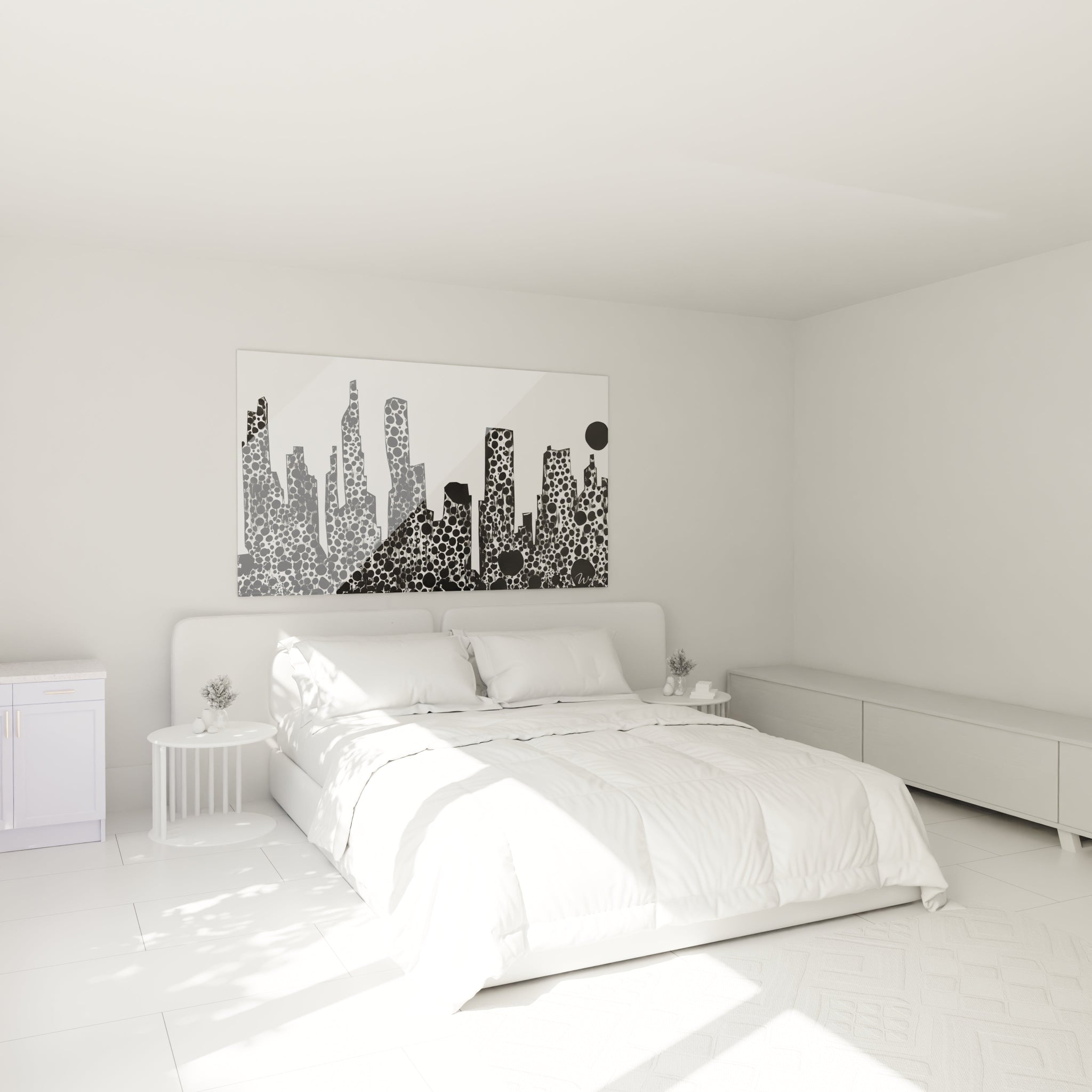 Tableau tacheté noir et blanc Walensky représentant une skyline moderne pour décorer votre chambre