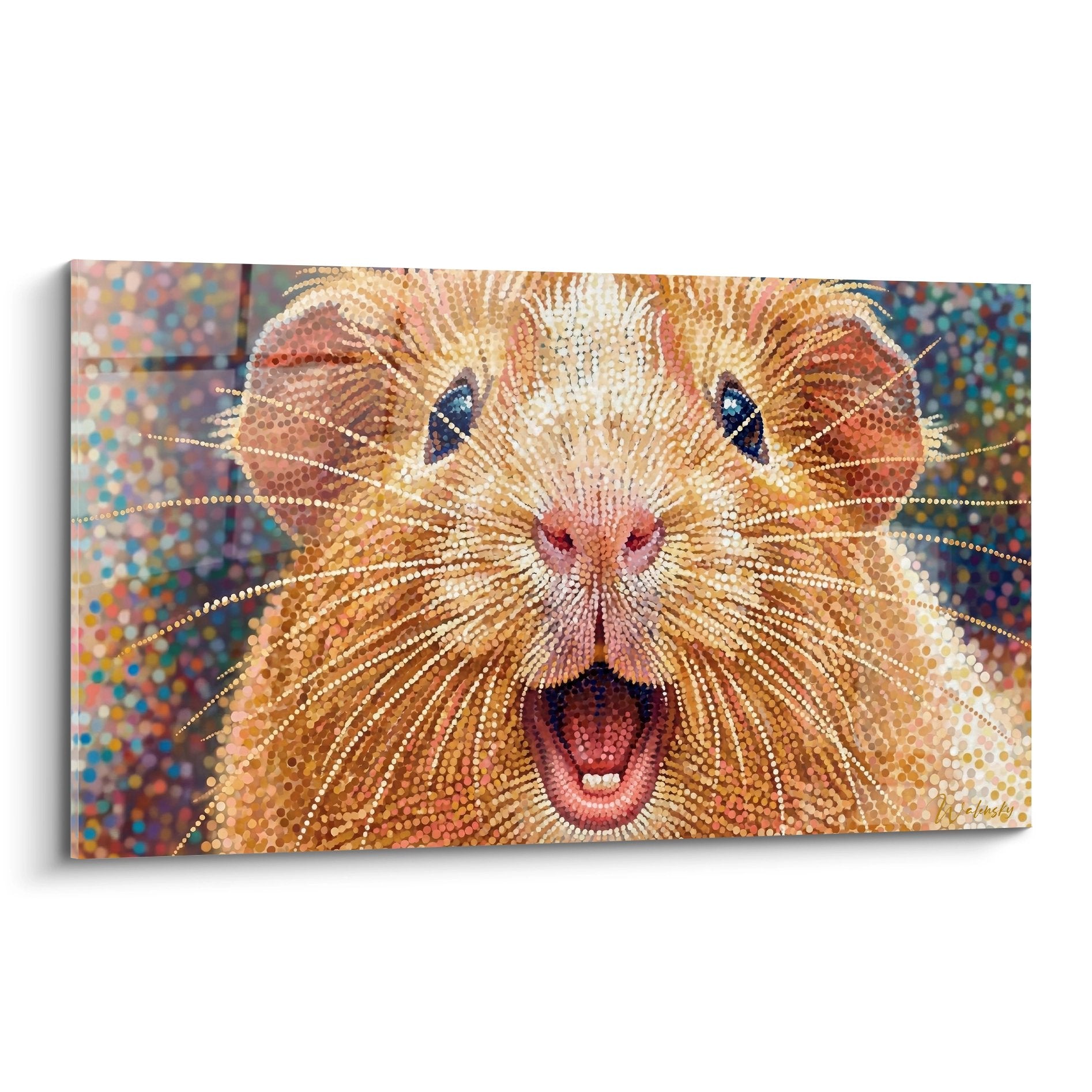 Meerschweinchen Pointillismus goldene Überraschungsausdruck offener Mund farbige Wandkunst