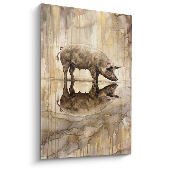Schweinebild Reflexion Aquarell Goldene und Brauntöne - Seelenspiegel - Schwein Edition