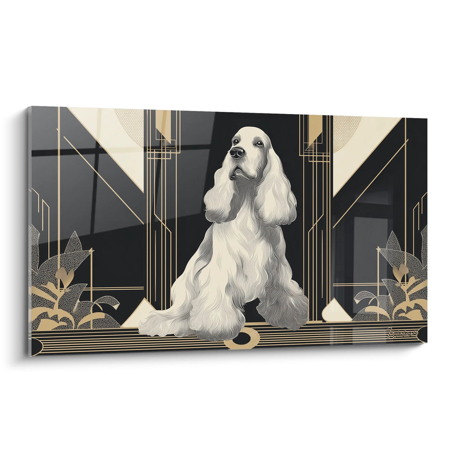Tableau Cocker Spaniel Blanc Art Déco Géométrique - Élégance Rétro - Edition Cocker Americain