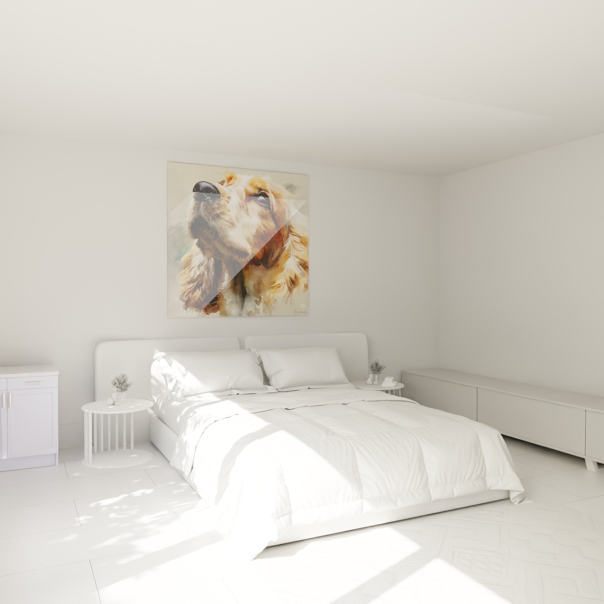 Tableau cocker americain chambre decoration murale pelage dore ambiance chaleureuse