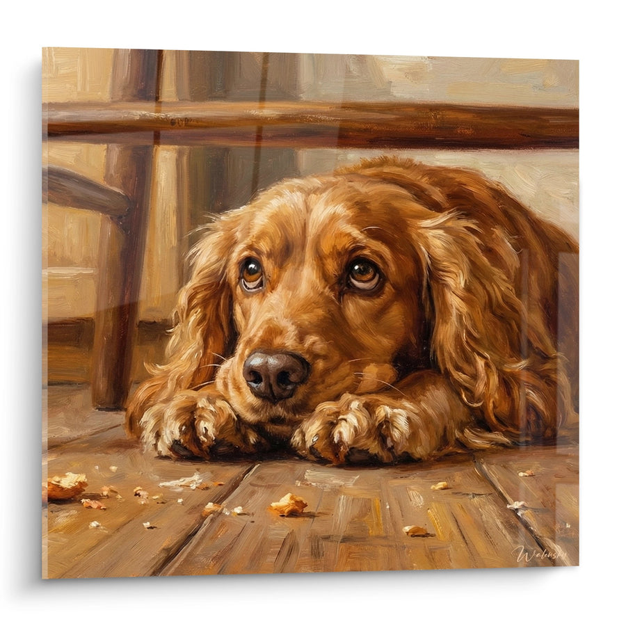 Schilderij Cocker Liggend in Goudtinten - Tedere Blik - Engelse Cocker Editie