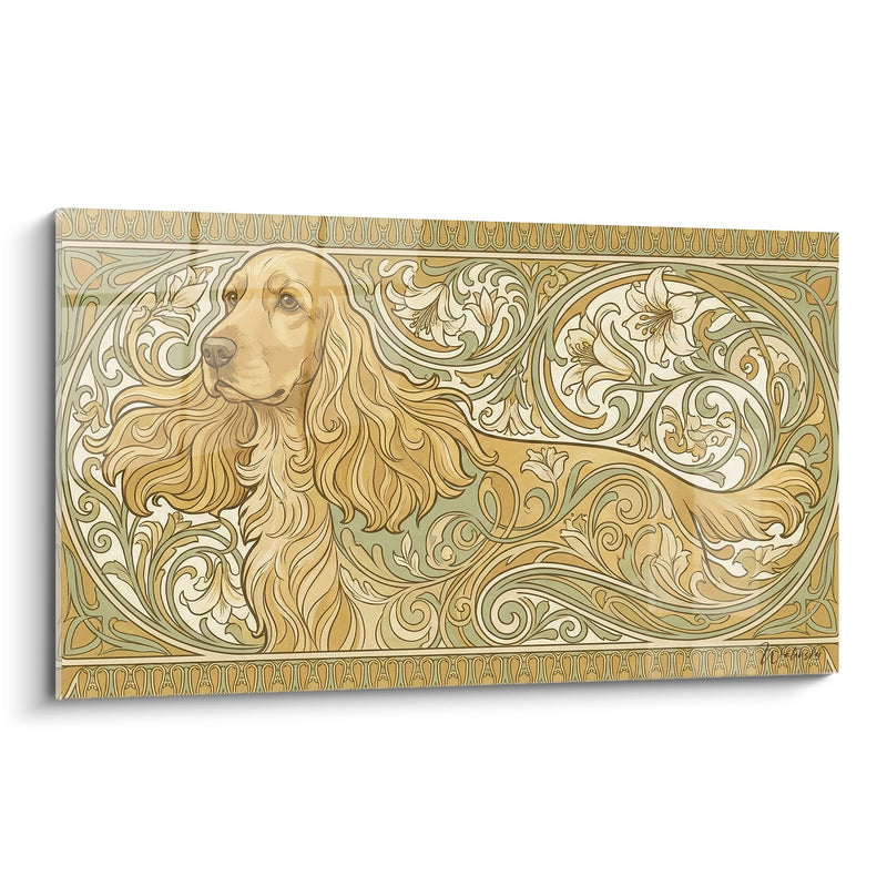 Schilderij Hond met Gouden Ornamenten en Art Nouveau Motieven - Bloemige Elegantie - Cocker Spaniel Editie