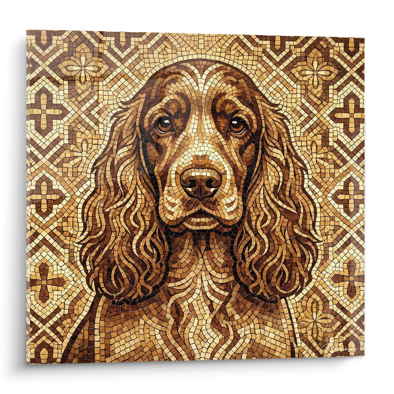 Tableau Chien aux Oreilles Ondulées en Mosaïque Byzantine - Portrait Doré - Edition Cocker Anglais
