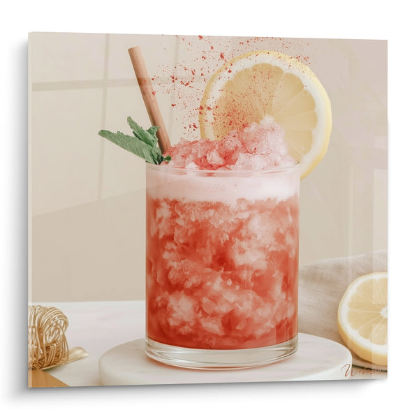 Iced Cocktail Coral and Frosted Lemon Painting - Refreshing Break - Cocktail Edition