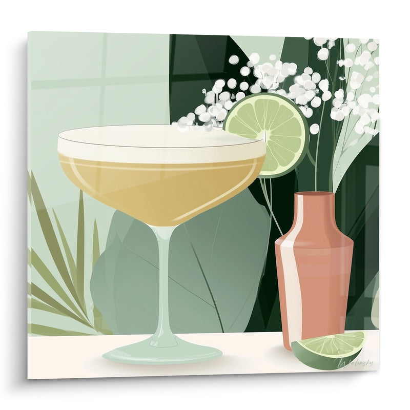 Tableau Coupe dorée aux feuilles vertes et citron vert - Pause apéritive - Edition Cocktail