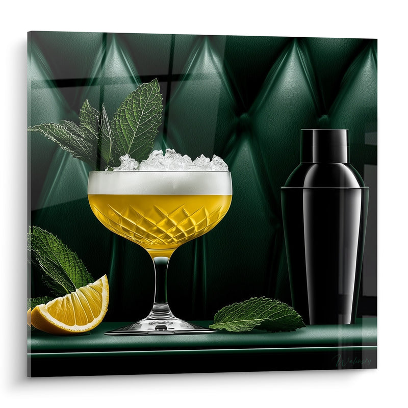 Tableau Coupe dorée aux feuilles de menthe - Pause au bar - Edition Cocktail