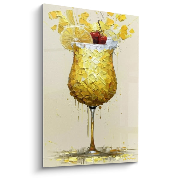 Cuadro de Vidrio Dorado con Cerezas Rojas Explotadas - Chapoteo Delicioso - Edición Cóctel